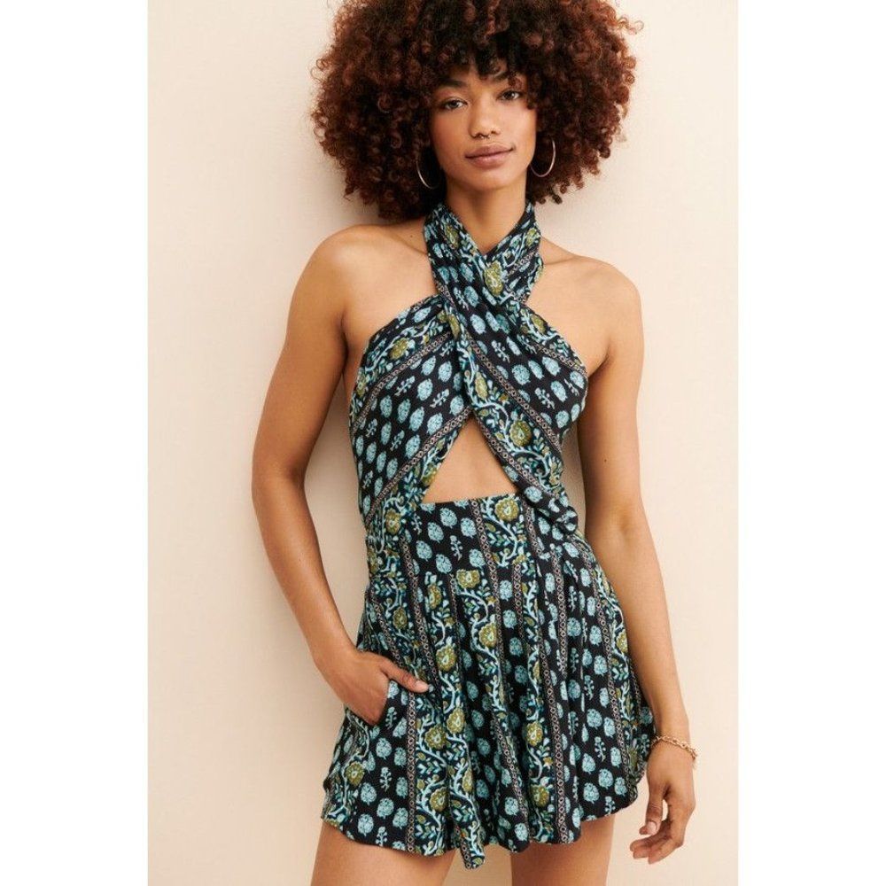 NEW Free People Maryal Romper Boho Wrap Halter Black
